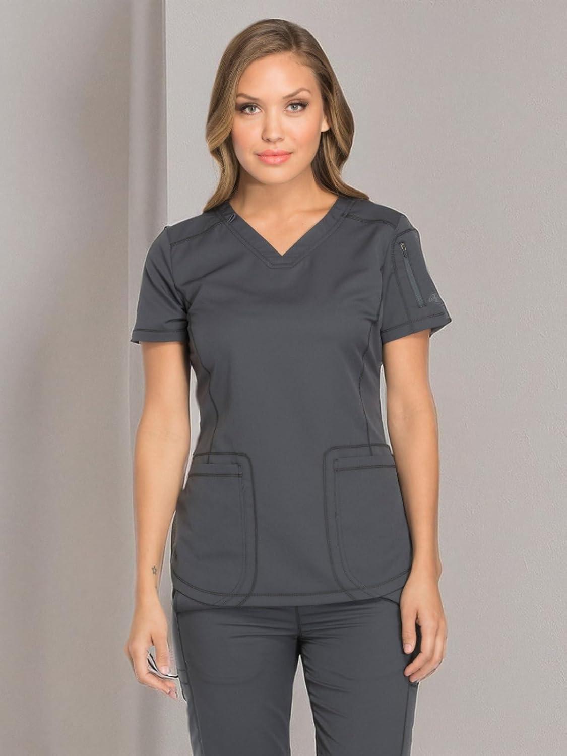 image:imageDickies Dynamix Womens Tops AthleticInspired VNeck Scrub Top with FourWay Stretch and Moisture Wicking DK730Pewter