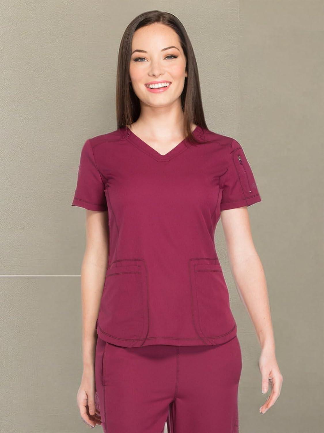 image:imageDickies Dynamix Womens Tops AthleticInspired VNeck Scrub Top with FourWay Stretch and Moisture Wicking DK730Wine