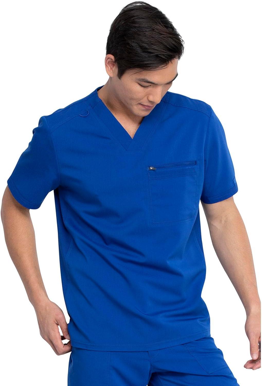 image:imageDickies Scrub Top for Men with Zip Chest Pocket Rib Knit ID Badge at 2Way Stretch Durable amp Breathable Fabric DK865Galaxy Blue