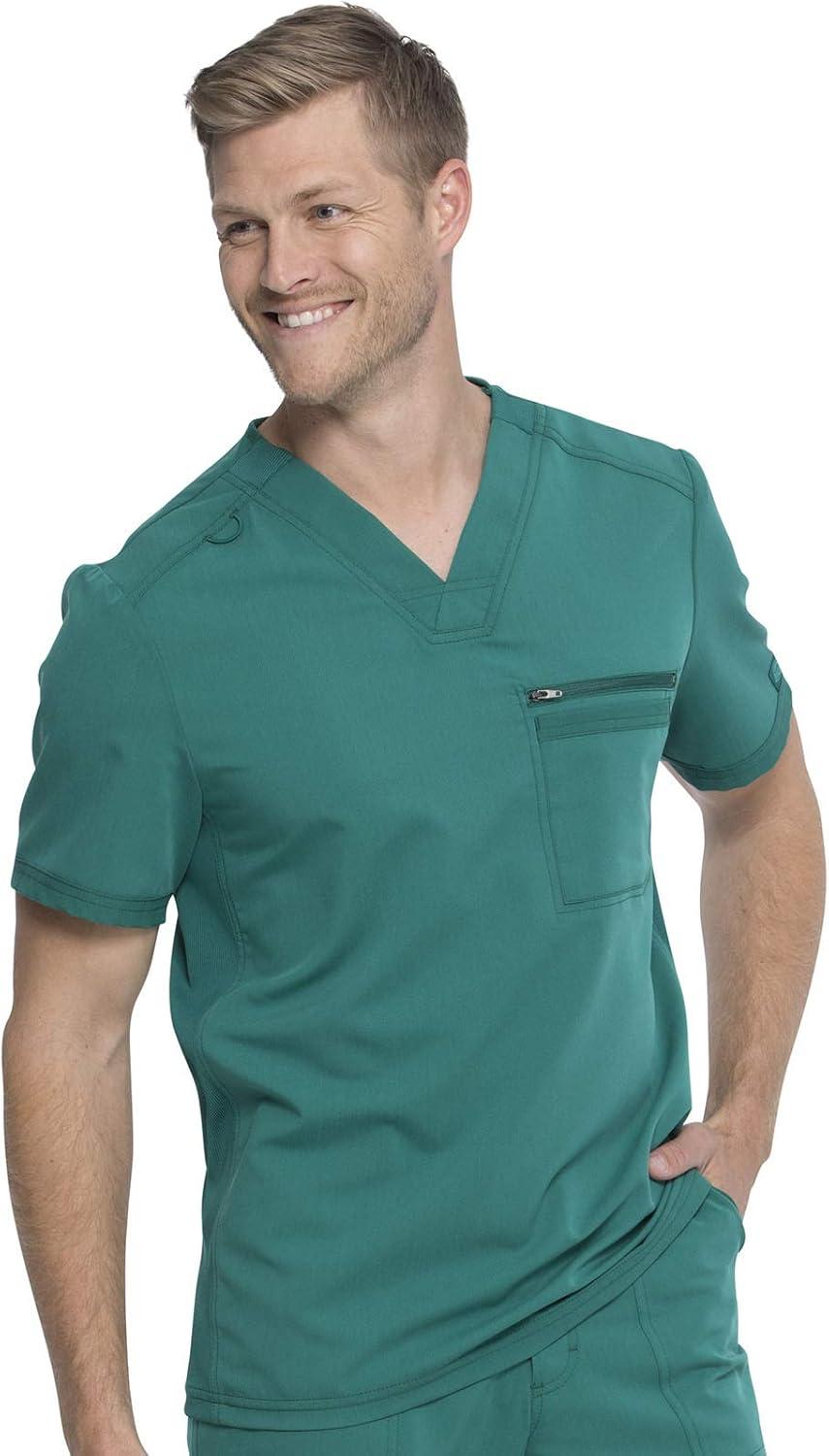 image:imageDickies Scrub Top for Men with Zip Chest Pocket Rib Knit ID Badge at 2Way Stretch Durable amp Breathable Fabric DK865Hunter Green