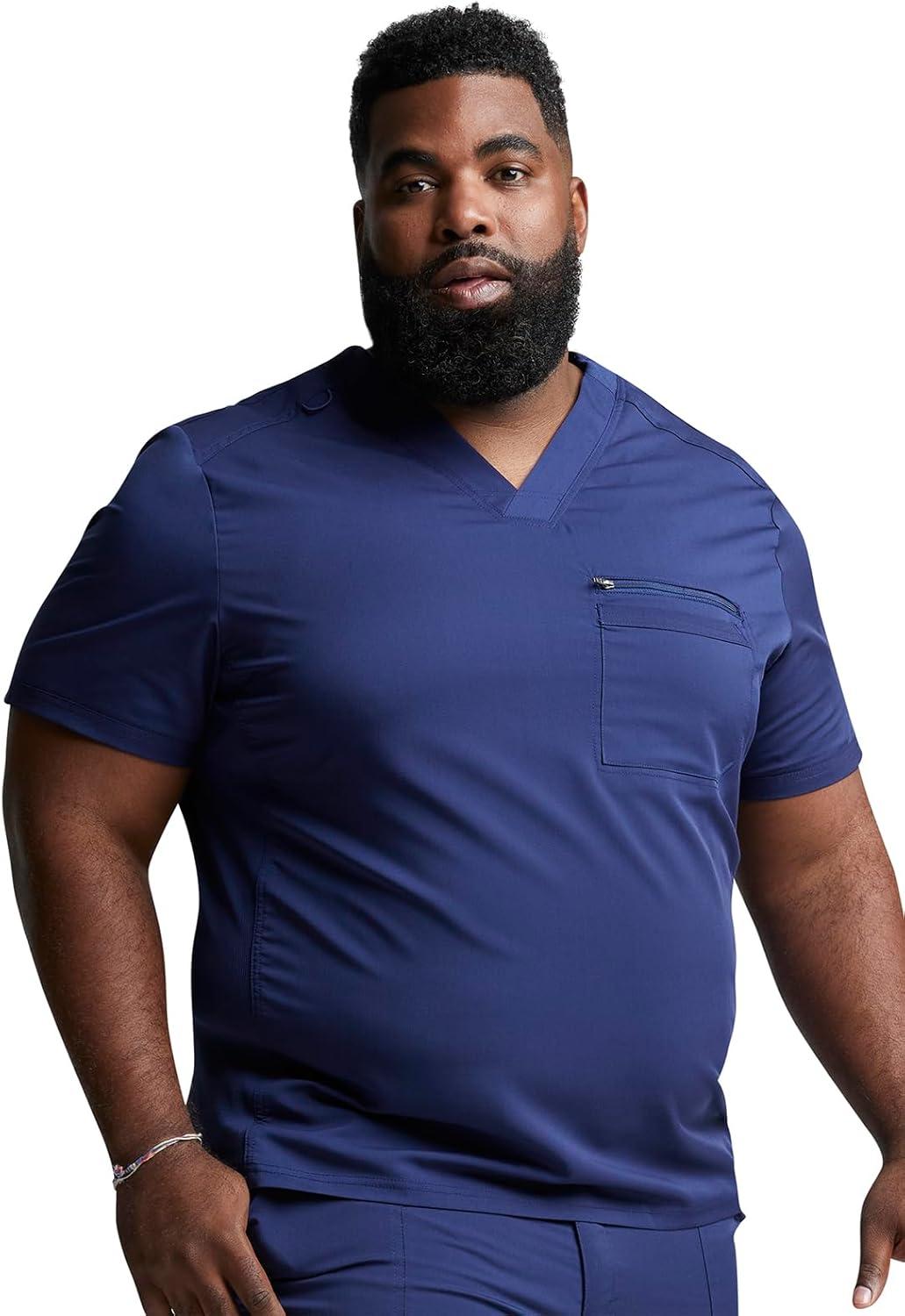 image:imageDickies Scrub Top for Men with Zip Chest Pocket Rib Knit ID Badge at 2Way Stretch Durable amp Breathable Fabric DK865Navy