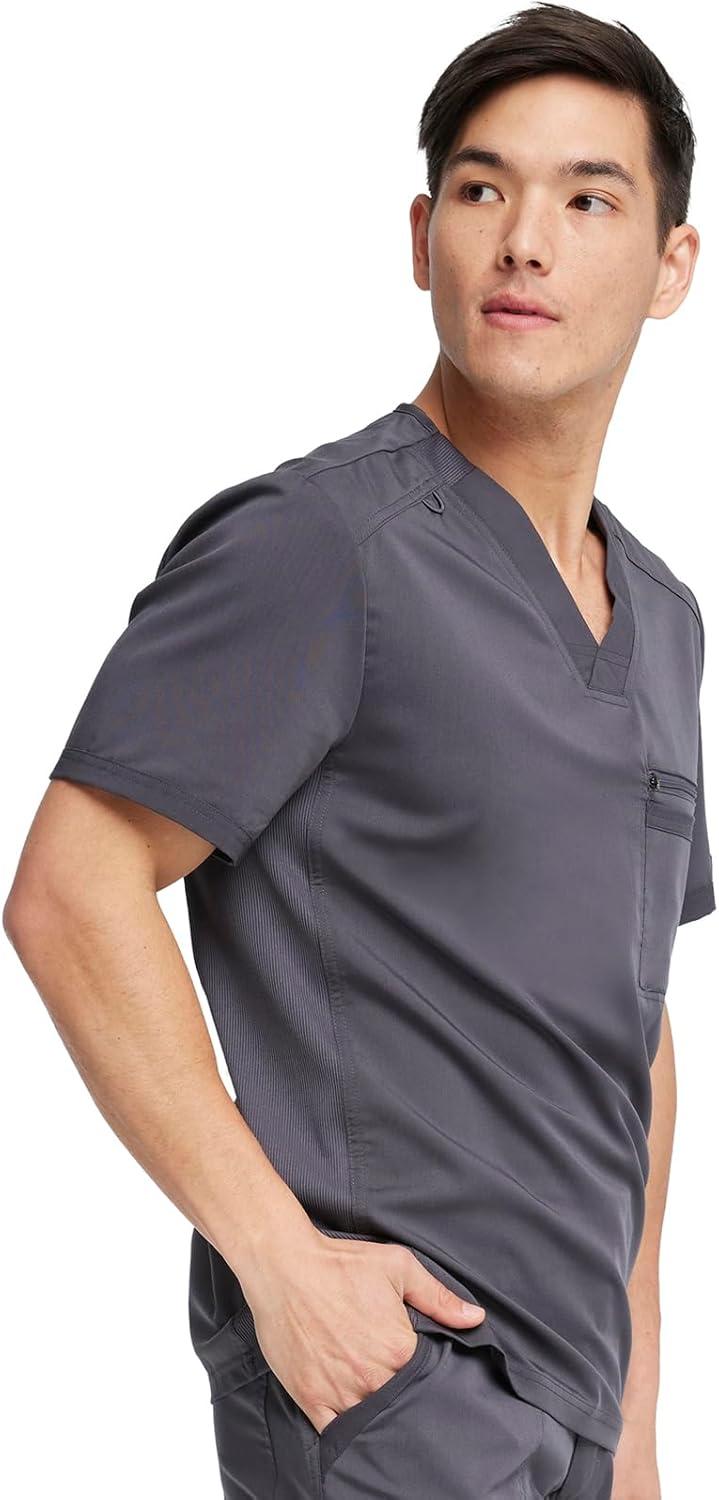image:imageDickies Scrub Top for Men with Zip Chest Pocket Rib Knit ID Badge at 2Way Stretch Durable amp Breathable Fabric DK865Pewter