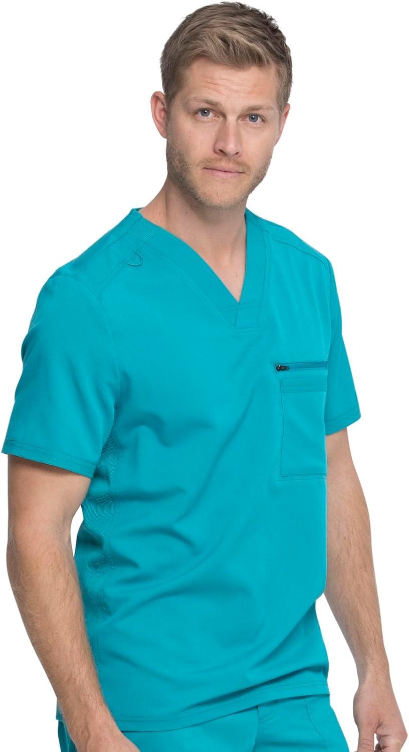 image:imageDickies Scrub Top for Men with Zip Chest Pocket Rib Knit ID Badge at 2Way Stretch Durable amp Breathable Fabric DK865Teal Blue