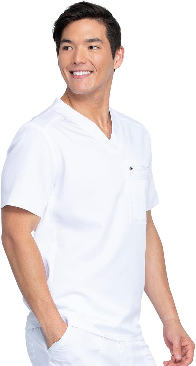 image:imageDickies Scrub Top for Men with Zip Chest Pocket Rib Knit ID Badge at 2Way Stretch Durable amp Breathable Fabric DK865White