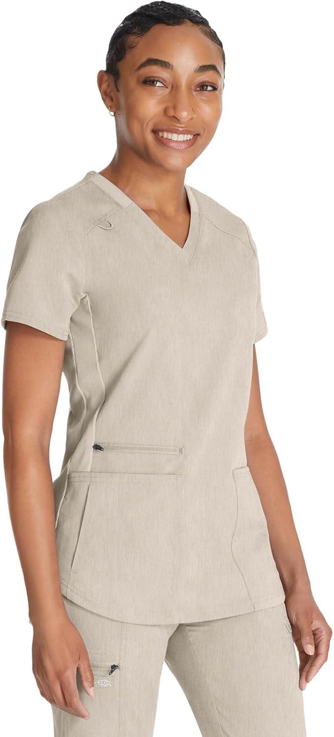 image:imageDickies VNeck Scrub Top with 5 Pockets Shirttail Hem and BiStretch Technology DK875Heather Blonde Wood