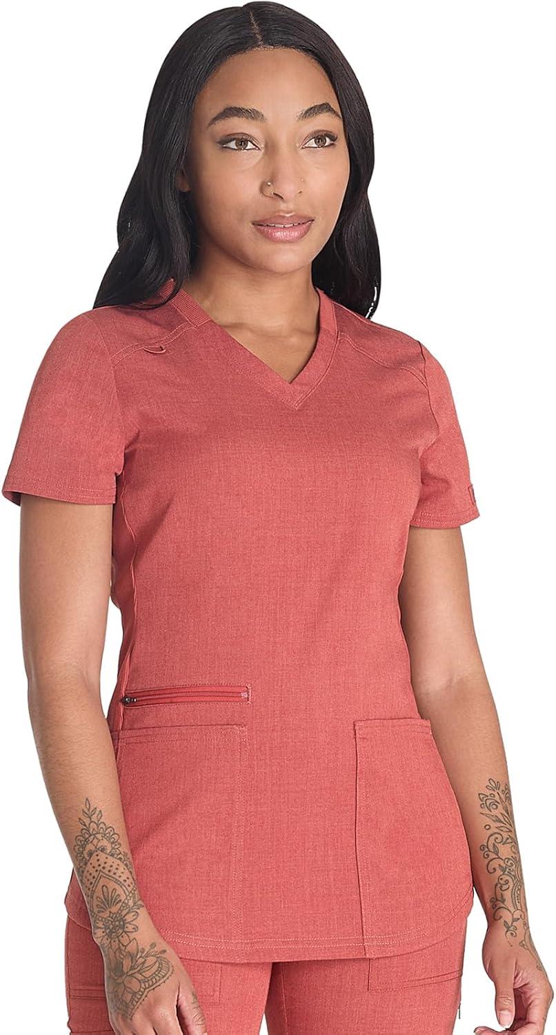 image:imageDickies VNeck Scrub Top with 5 Pockets Shirttail Hem and BiStretch Technology DK875Heather Clay