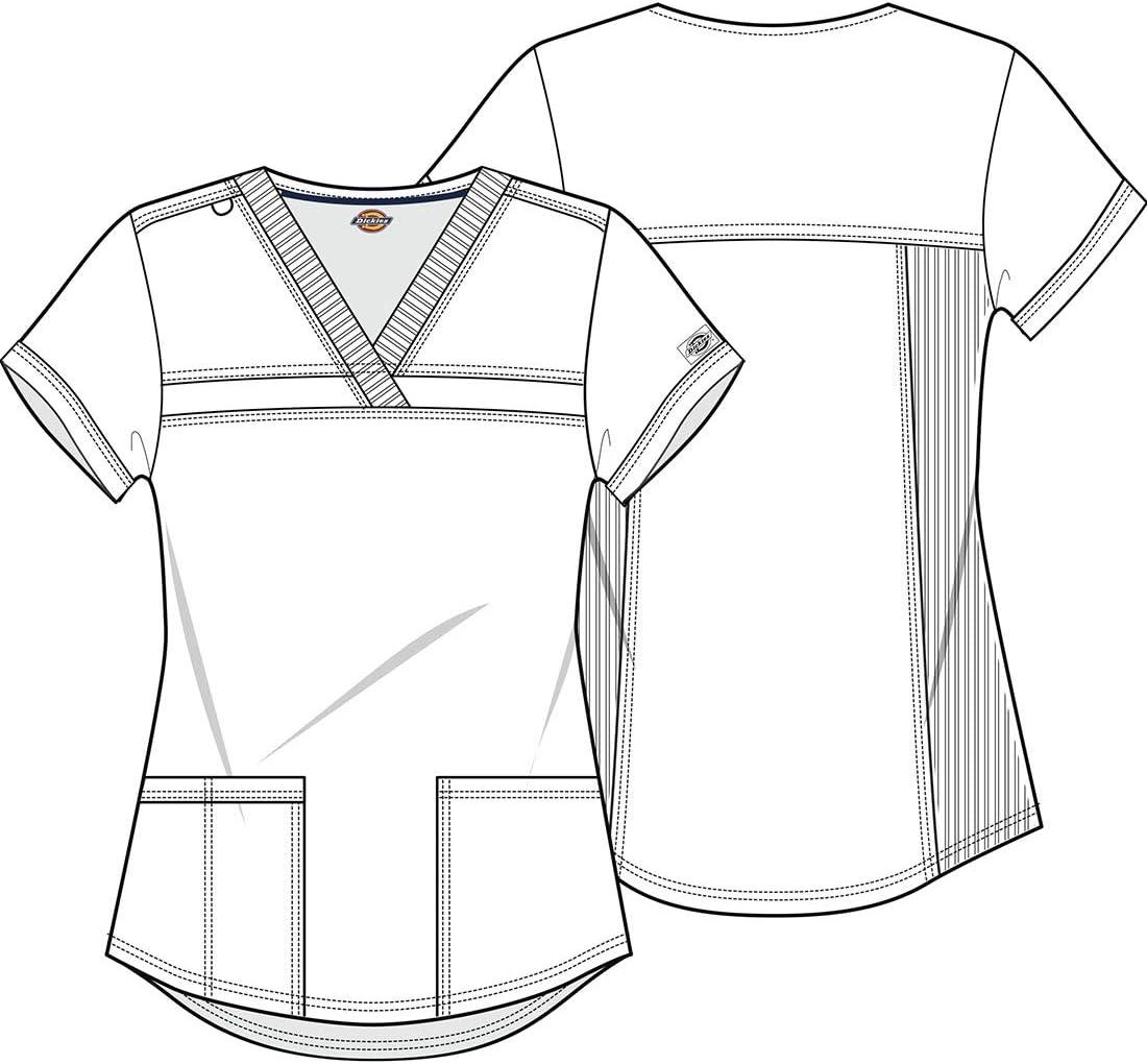 image:imageDickies Women Scrub Top VNeck with with Rib Knit Panels 2 Pockets and Bungee Loop DK870Black