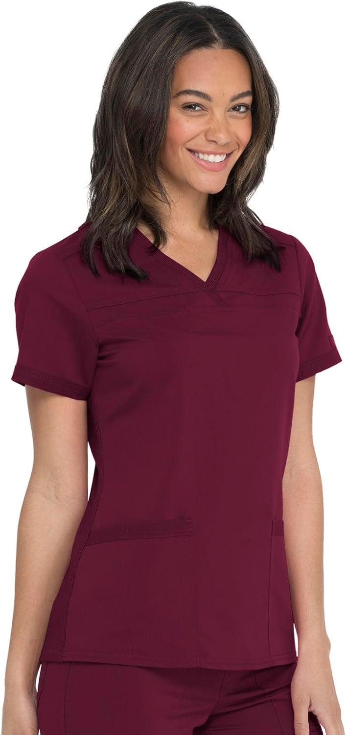 image:imageDickies Women Scrub Top VNeck with with Rib Knit Panels 2 Pockets and Bungee Loop DK870Wine
