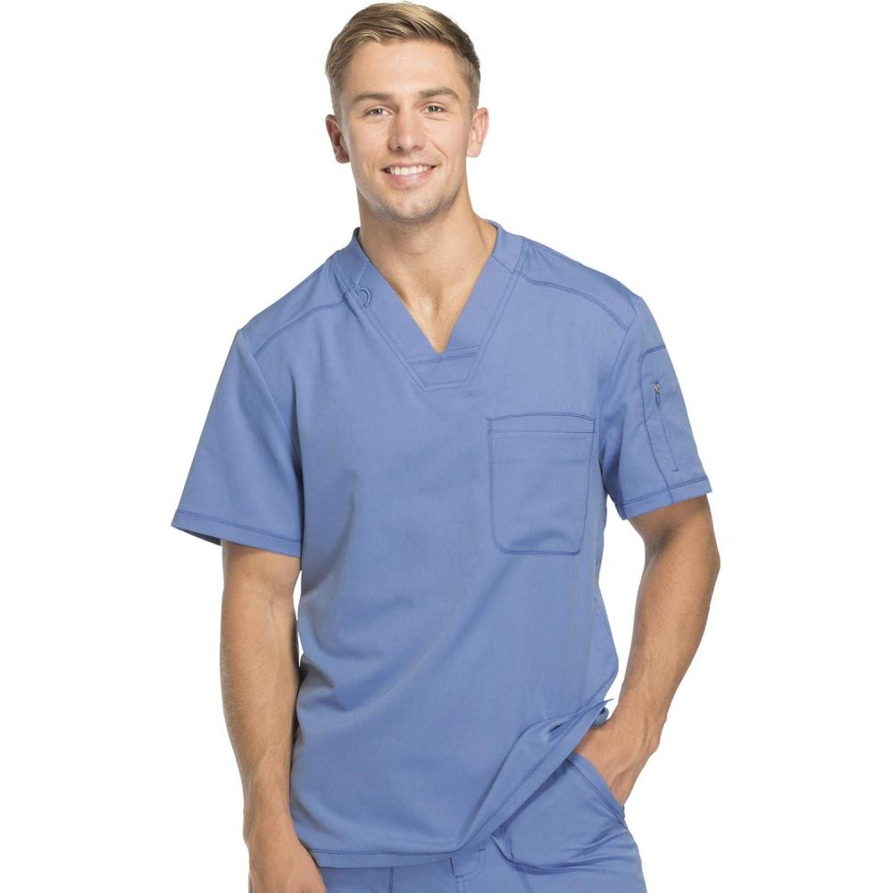 image:imageDickies Dynamix Scrubs for Men AthleticInspired VNeck Chest Pocket Scrub Top with FourWay Stretch amp Moisture Wicking DK610Ciel Blue