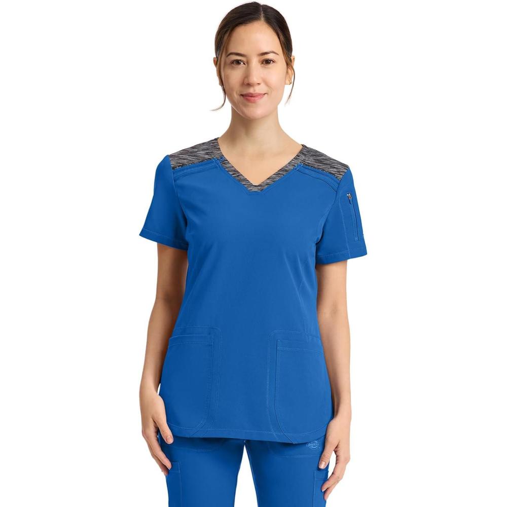 image:imageDickies Dynamix Womens Tops AthleticInspired Mlange VNeck Scrub Top with FourWay Stretch and Moisture Wicking DK740Royal