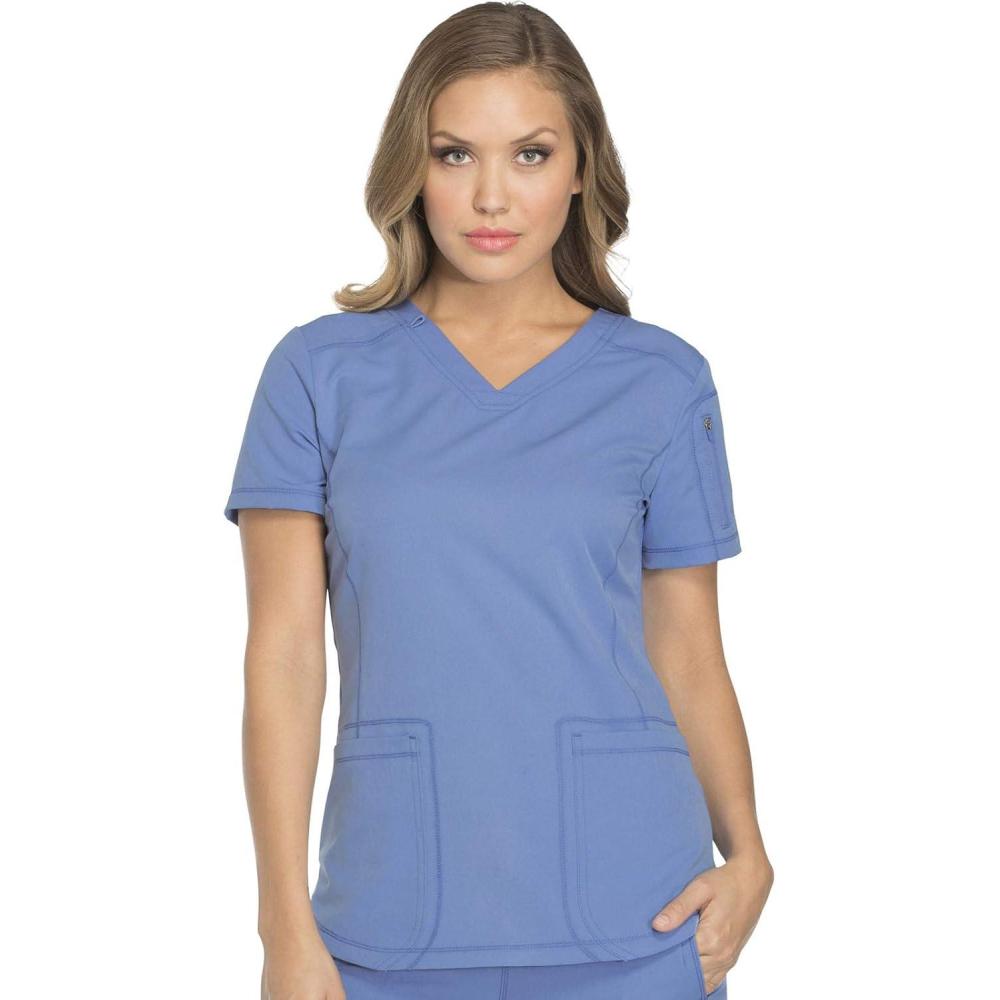 image:imageDickies Dynamix Womens Tops AthleticInspired VNeck Scrub Top with FourWay Stretch and Moisture Wicking DK730Ciel Blue