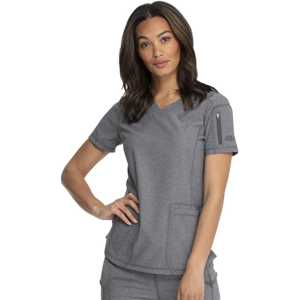image:imageDickies Dynamix Womens Tops AthleticInspired VNeck Scrub Top with FourWay Stretch and Moisture Wicking DK730Heather Grey