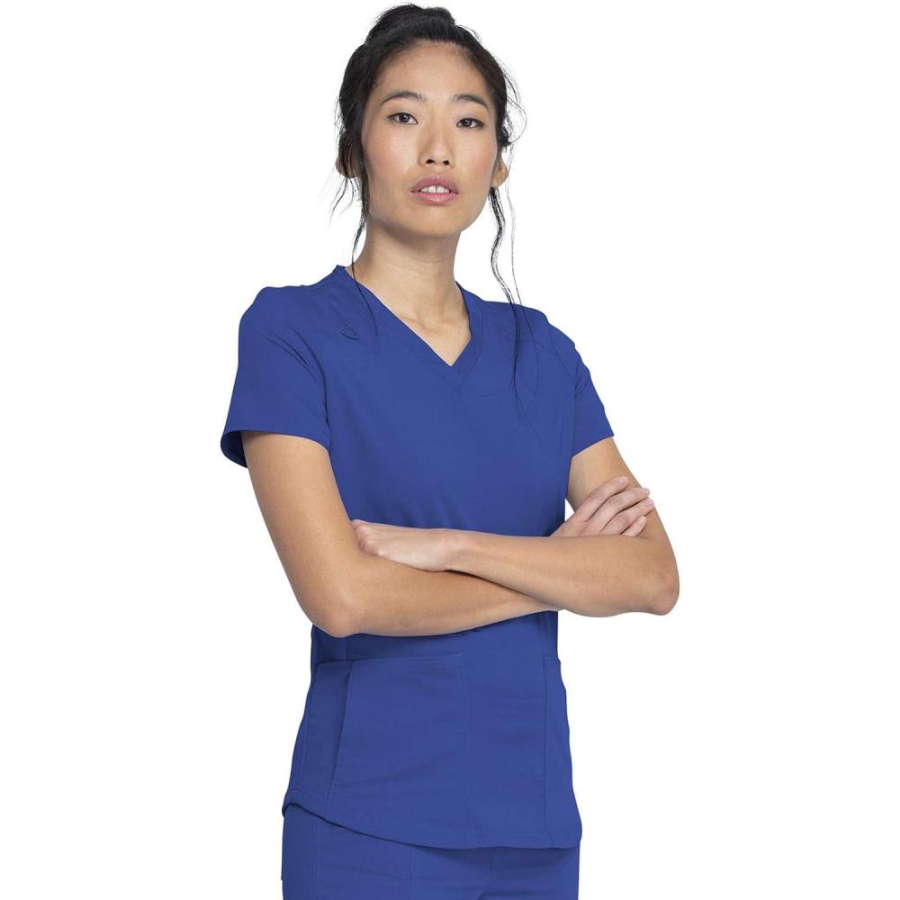 image:imageDickies VNeck Scrub Top with 5 Pockets Shirttail Hem and BiStretch Technology DK875Galaxy Blue