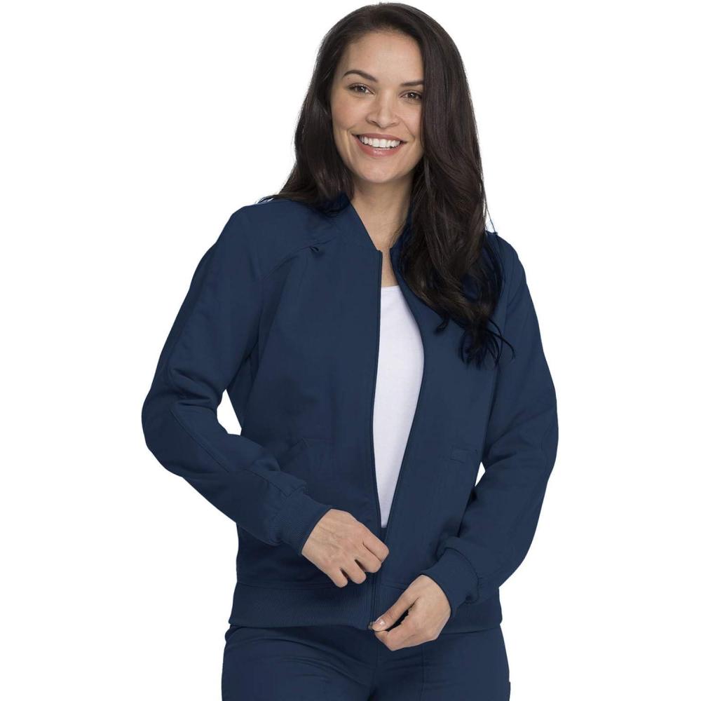 image:imageDickies Women Scrub Jacket Zip Front WarmUp Rib Knit Collar with 2 Welt Pocket DK365Navy