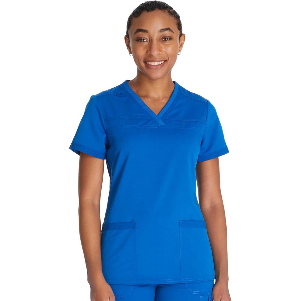 image:imageDickies Women Scrub Top VNeck with with Rib Knit Panels 2 Pockets and Bungee Loop DK870Royal