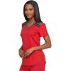 Dickies Dynamix Womens Tops, Athletic-Inspired Mélange V-Neck Scrub Top with Four-Way Stretch and Moisture Wicking DK740(Red)