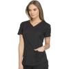 Dickies Dynamix Womens Tops, Athletic-Inspired V-Neck Scrub Top with Four-Way Stretch and Moisture Wicking DK730(Black)