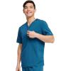 Dickies Scrub Top for Men with Zip Chest Pocket, Rib Knit, I.D. Badge at, 2-Way Stretch Durable & Breathable Fabric – DK865(Caribbean Blue)