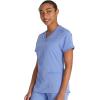 Dickies Women Scrub Top V-Neck with with Rib Knit Panels 2 Pockets and Bungee Loop DK870(Ciel)