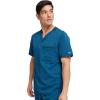 Dickies Scrub Top for Men with Zip Chest Pocket, Rib Knit, I.D. Badge at, 2-Way Stretch Durable & Breathable Fabric – DK865(Caribbean Blue)
