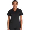Dickies Women Scrub Top V-Neck with with Rib Knit Panels 2 Pockets and Bungee Loop DK870(Black)