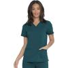 Dickies Women Scrub Top V-Neck with with Rib Knit Panels 2 Pockets and Bungee Loop DK870(Caribbean Blue)