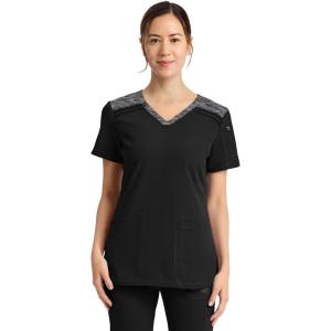Dickies Dynamix Womens Tops, Athletic-Inspired Mélange V-Neck Scrub Top with Four-Way Stretch and Moisture Wicking DK740(Black)