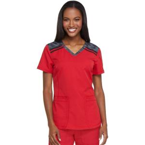 Dickies Dynamix Womens Tops, Athletic-Inspired Mélange V-Neck Scrub Top with Four-Way Stretch and Moisture Wicking DK740(Red)