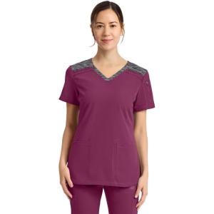 Dickies Dynamix Womens Tops, Athletic-Inspired Mélange V-Neck Scrub Top with Four-Way Stretch and Moisture Wicking DK740(Wine)