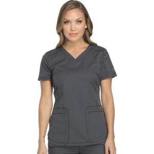 Dickies Dynamix Womens Tops, Athletic-Inspired V-Neck Scrub Top with Four-Way Stretch and Moisture Wicking DK730(Pewter)