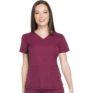 Dickies Dynamix Womens Tops, Athletic-Inspired V-Neck Scrub Top with Four-Way Stretch and Moisture Wicking DK730(Wine)