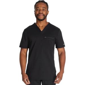 Dickies Scrub Top for Men with Zip Chest Pocket, Rib Knit, I.D. Badge at, 2-Way Stretch Durable & Breathable Fabric – DK865(Black)