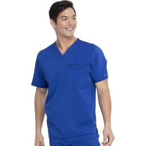 Dickies Scrub Top for Men with Zip Chest Pocket, Rib Knit, I.D. Badge at, 2-Way Stretch Durable & Breathable Fabric – DK865(Galaxy Blue)