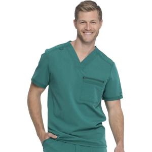 Dickies Scrub Top for Men with Zip Chest Pocket, Rib Knit, I.D. Badge at, 2-Way Stretch Durable & Breathable Fabric – DK865(Hunter Green)