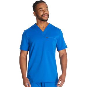Dickies Scrub Top for Men with Zip Chest Pocket, Rib Knit, I.D. Badge at, 2-Way Stretch Durable & Breathable Fabric – DK865(Royal)