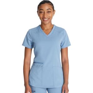 Dickies V-Neck Scrub Top with 5 Pockets Shirttail Hem and Bi-Stretch Technology DK875(Blue Jean)