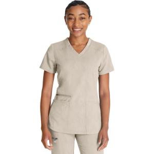 Dickies V-Neck Scrub Top with 5 Pockets Shirttail Hem and Bi-Stretch Technology DK875(Heather Blonde Wood)