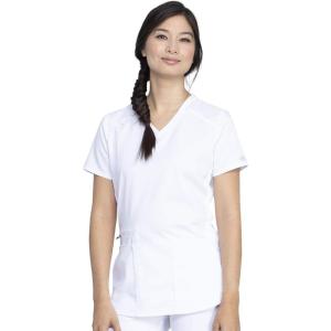 Dickies V-Neck Scrub Top with 5 Pockets Shirttail Hem and Bi-Stretch Technology DK875(White)