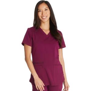 Dickies V-Neck Scrub Top with 5 Pockets Shirttail Hem and Bi-Stretch Technology DK875(Wine)