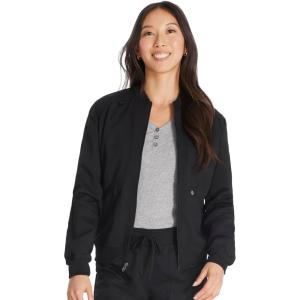 Dickies Women Scrub Jacket Zip Front Warm-Up Rib Knit Collar with 2 Welt Pocket DK365(Black)