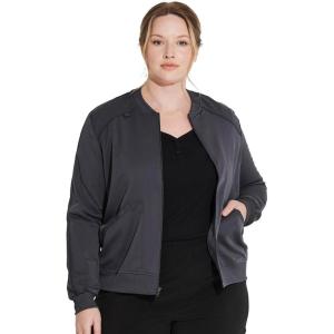 Dickies Women Scrub Jacket Zip Front Warm-Up Rib Knit Collar with 2 Welt Pocket DK365(Pewter)