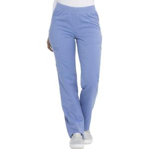 Dickies Women Scrub Pull-on Pant Mid Rise Tapered Leg Bottoms with 6 Pockets & Rib-Knit Waistband DK135(Ciel)