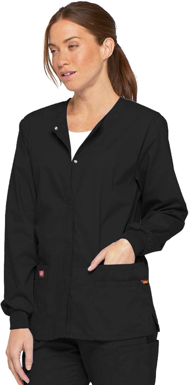 image:imageDickies EDS Signature Scrubs for Women Snap Front Scrub Jacket in Soft Brushed Poplin 86306Black