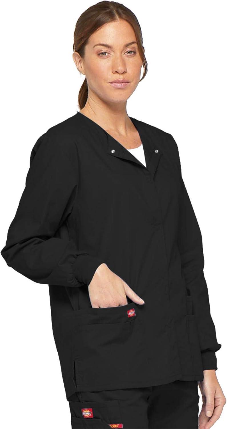 image:imageDickies EDS Signature Scrubs for Women Snap Front Scrub Jacket in Soft Brushed Poplin 86306Black