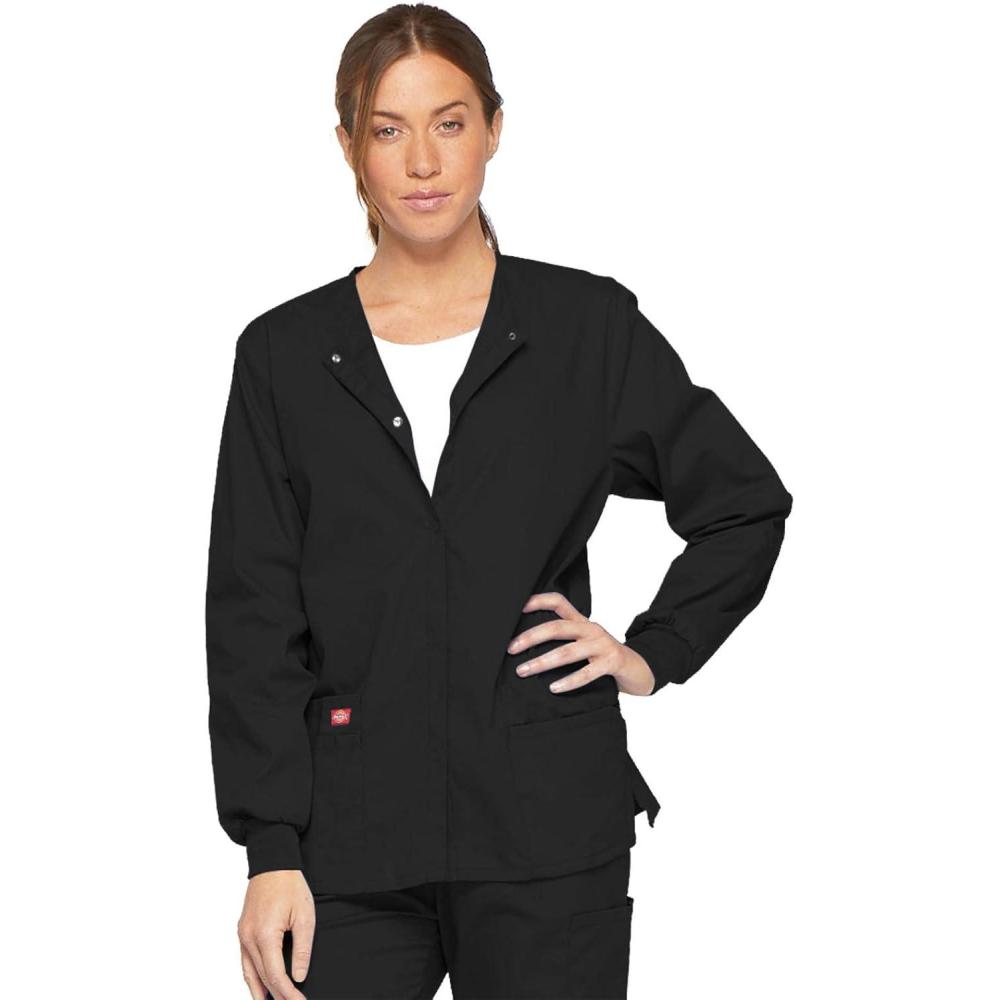 image:imageDickies EDS Signature Scrubs for Women Snap Front Scrub Jacket in Soft Brushed Poplin 86306Black