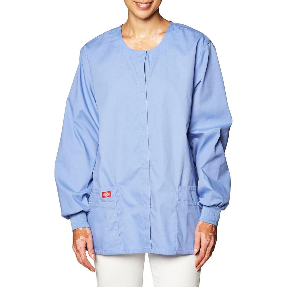 image:imageDickies EDS Signature Scrubs for Women Snap Front Scrub Jacket in Soft Brushed Poplin 86306Ceil Blue