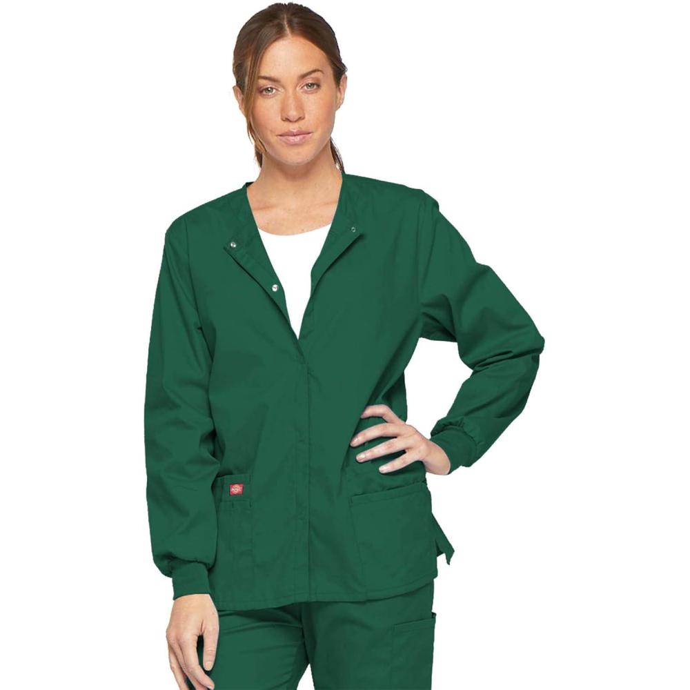 image:imageDickies EDS Signature Scrubs for Women Snap Front Scrub Jacket in Soft Brushed Poplin 86306Hunter