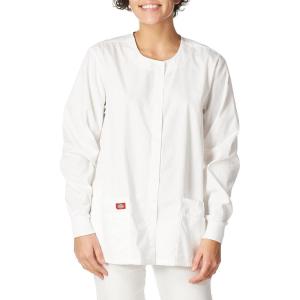 Dickies EDS Signature Scrubs for Women, Snap Front Scrub Jacket in Soft Brushed Poplin 86306(White)