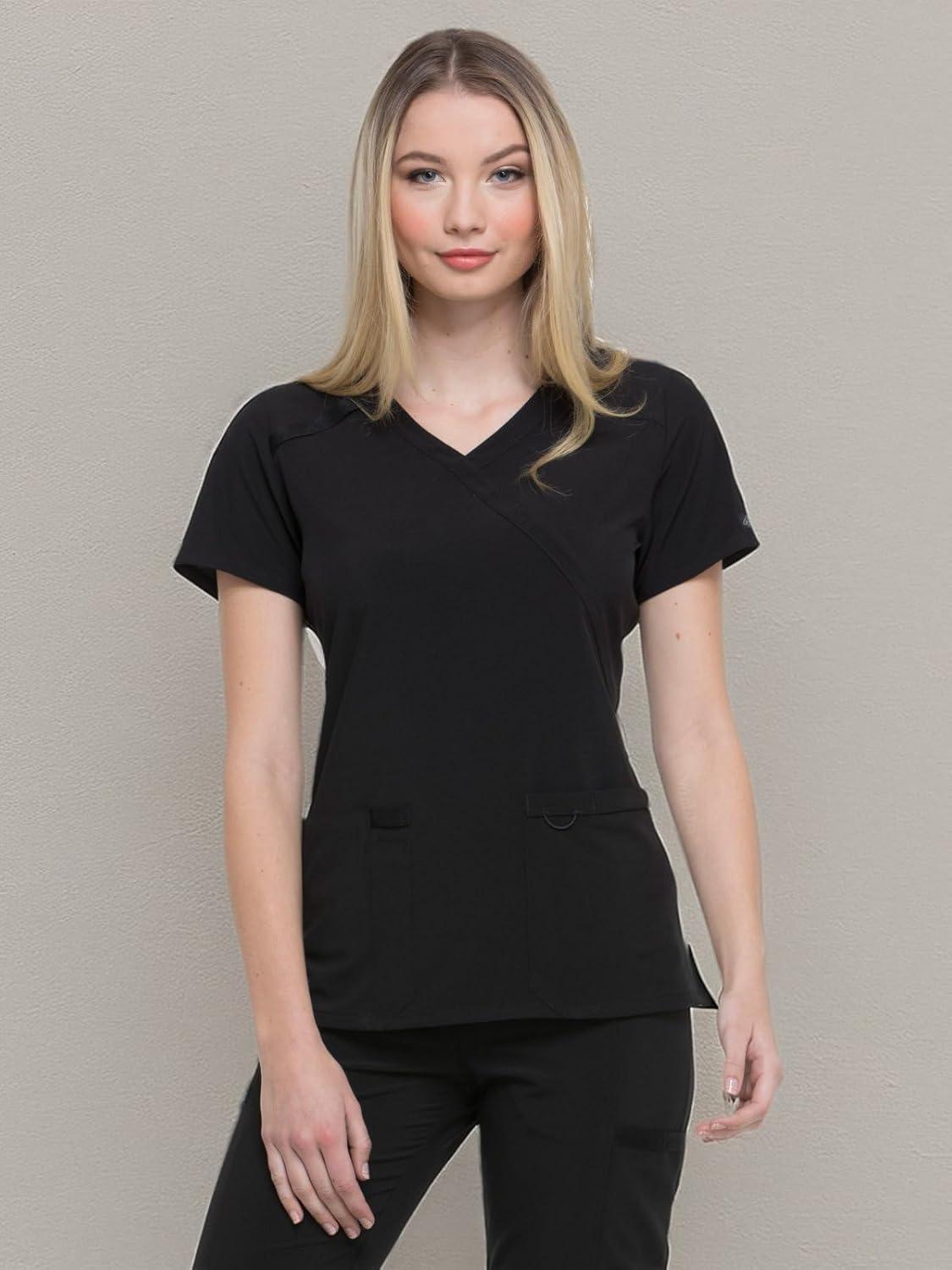 image:imageDickies EDS Essentials Mock Wrap Top Scrubs for Women with FourWay Stretch and Moisture Wicking DK625Black