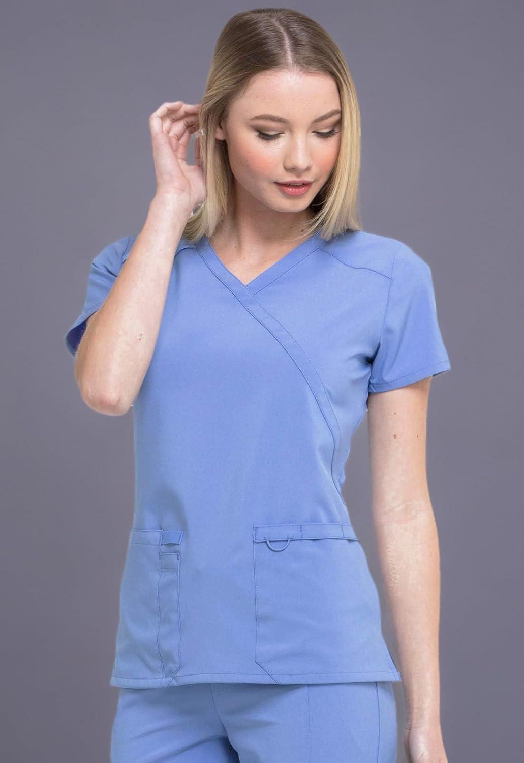 image:imageDickies EDS Essentials Mock Wrap Top Scrubs for Women with FourWay Stretch and Moisture Wicking DK625Ciel